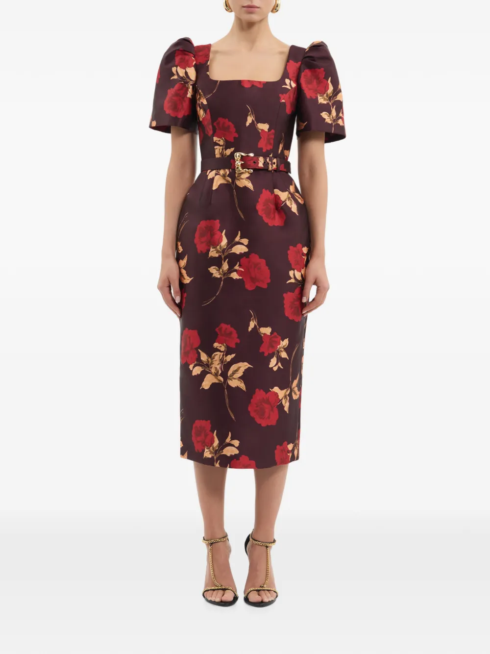 Rebecca Vallance Melora midi-jurk met korte mouwen Bruin