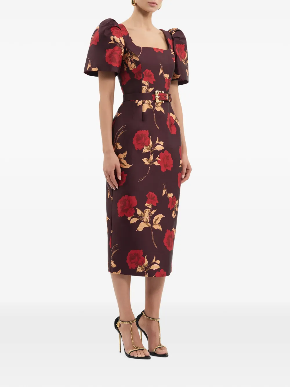 Rebecca Vallance Melora midi-jurk met korte mouwen Bruin