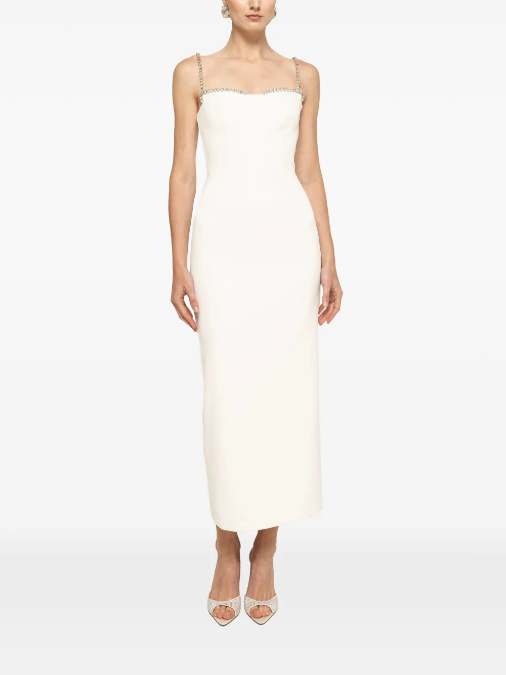 NISSA crystal-detail fitted midi dress - Bianco