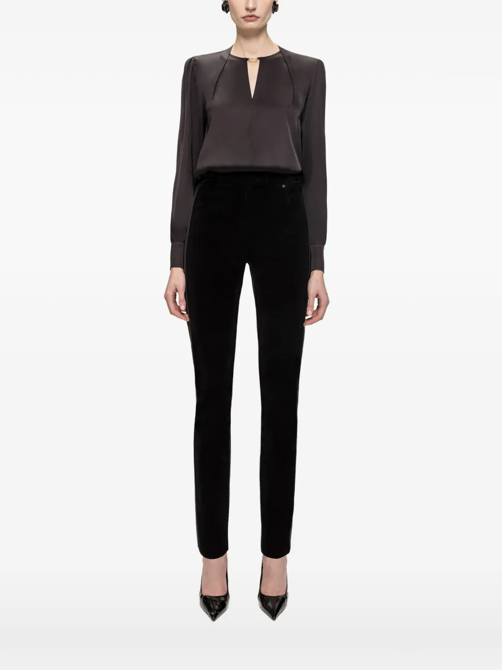 NISSA satin viscose V-neck top - Nero