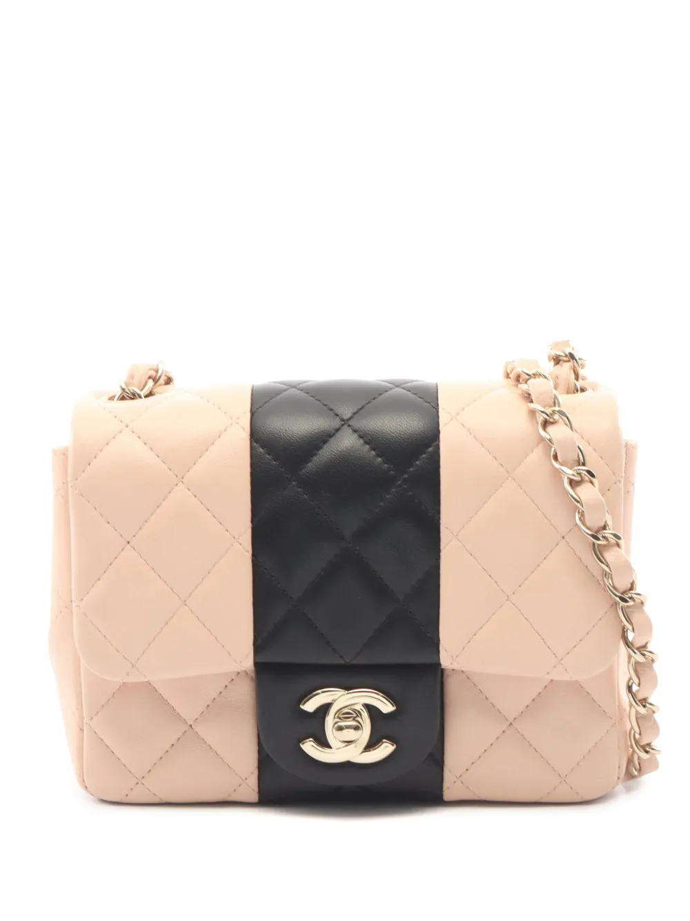 CHANEL Pre-Owned 2021-2026 Mini Square Classic Bicolor Lambskin Single Flap crossbody bag - Pink