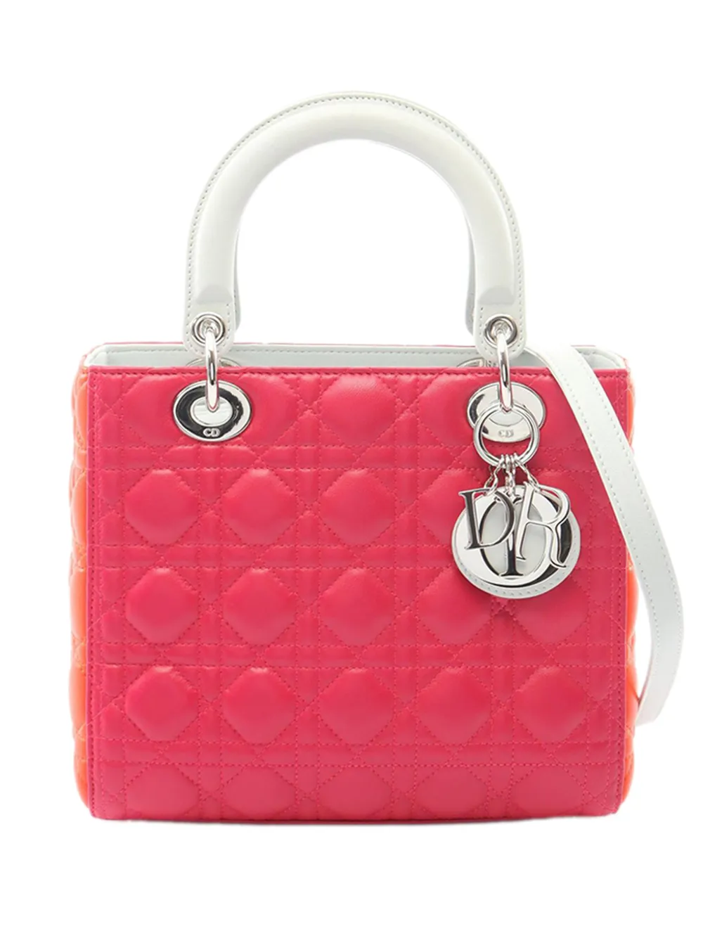 Christian Dior Pre-Owned 2000-2026 Medium Tricolor Lambskin Cannage Lady Dior satchel - Pink