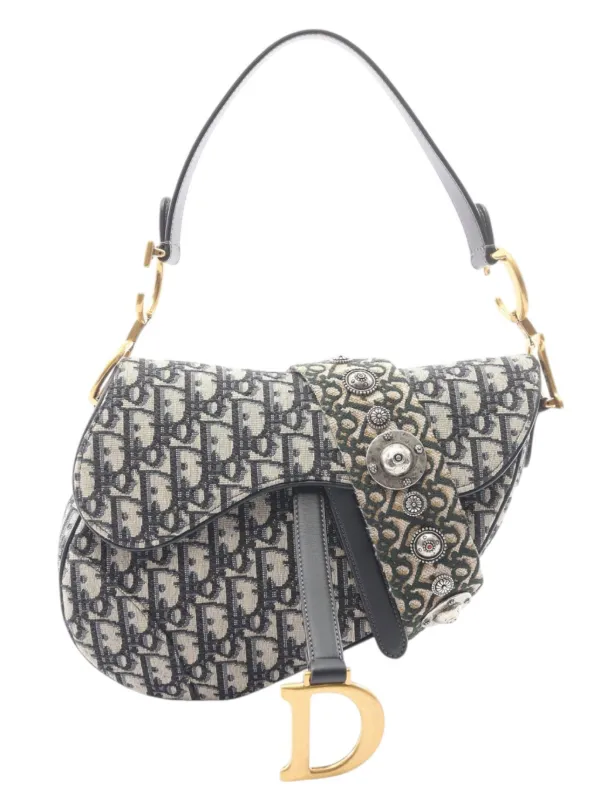 Dior Pre-owned 2000-2026 Oblique Canvas Saddle Bag Shoulder Bag in Blue
