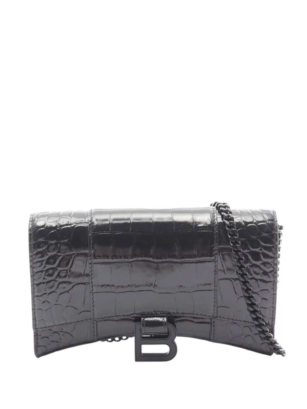 Balenciaga Pre-Owned 2018-2026 Shiny Calfskin Crocodile Embossed Hourglass Wallet On Chain crossbody bag - Schwarz
