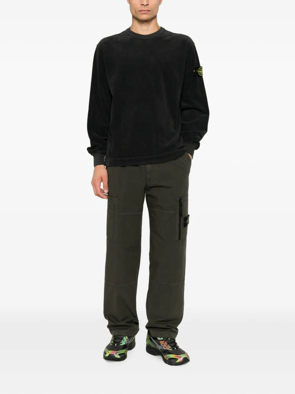 Stone Island 6100030 comfort-fit sweater van ribfluwelen jersey Grijs