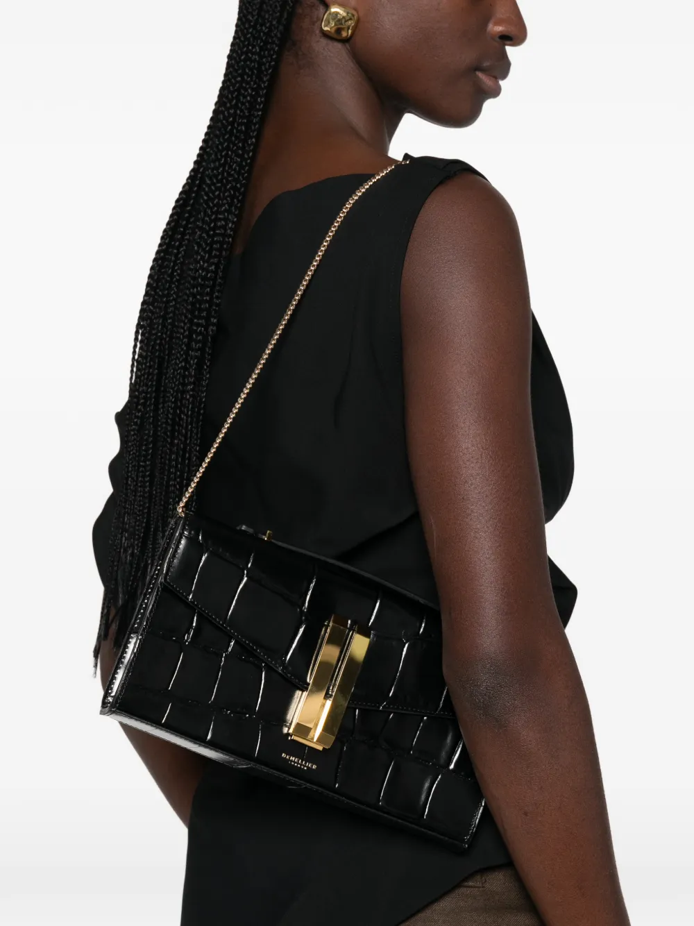 DeMellier Vancouver croc-effect clutch bag Zwart