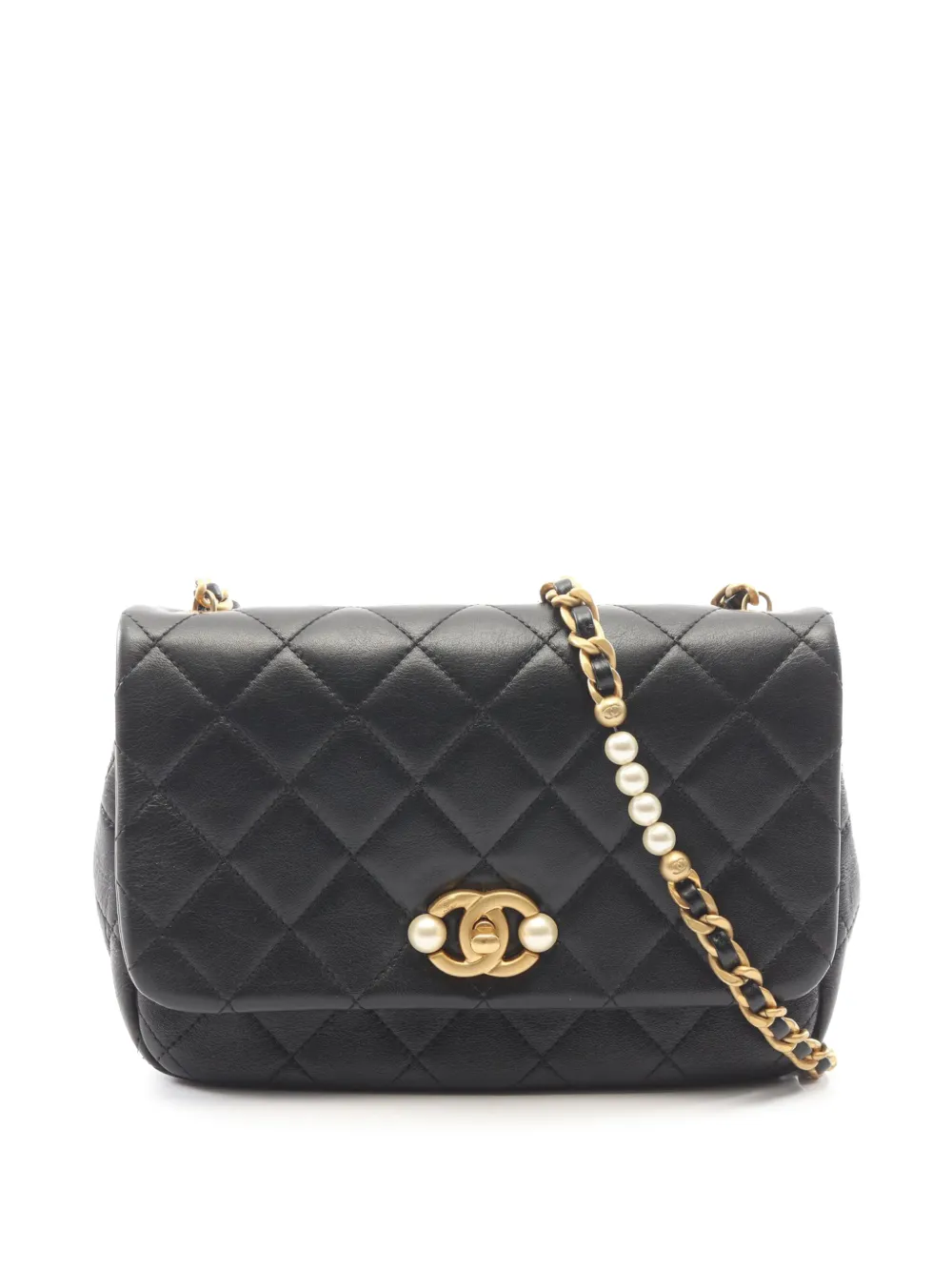 CHANEL Pre-Owned 2021-2026 Quilted Lambskin Pearl Side Flap crossbody bag - Black