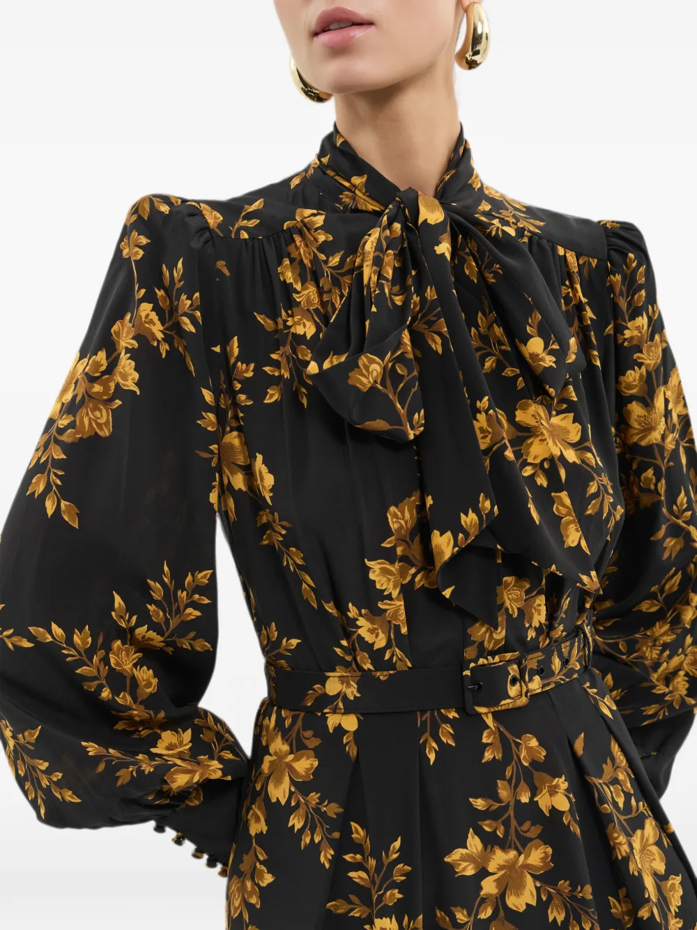 Rebecca Vallance Gilded maxi-jurk met lange mouwen en bloemen-print Zwart