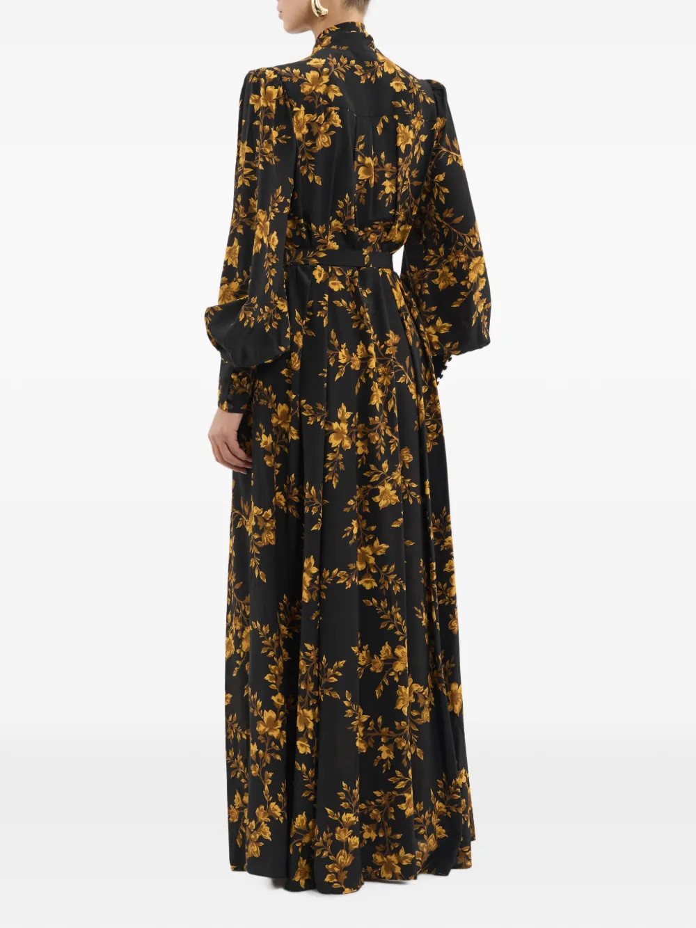 Rebecca Vallance Gilded maxi-jurk met lange mouwen en bloemen-print Zwart