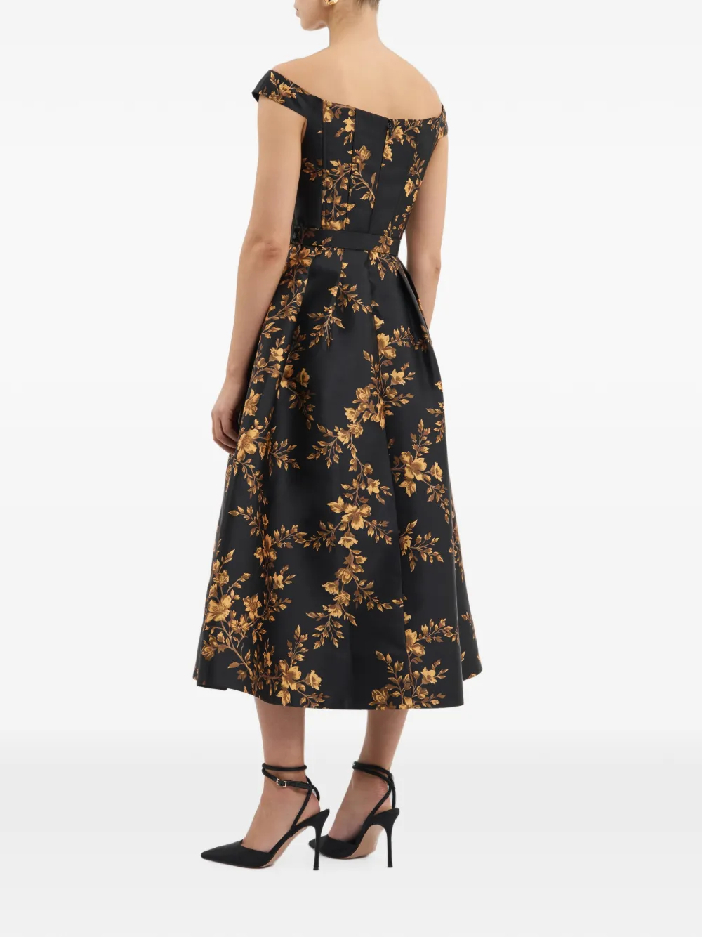 Rebecca Vallance Gilded midi-jurk met bloemen Zwart