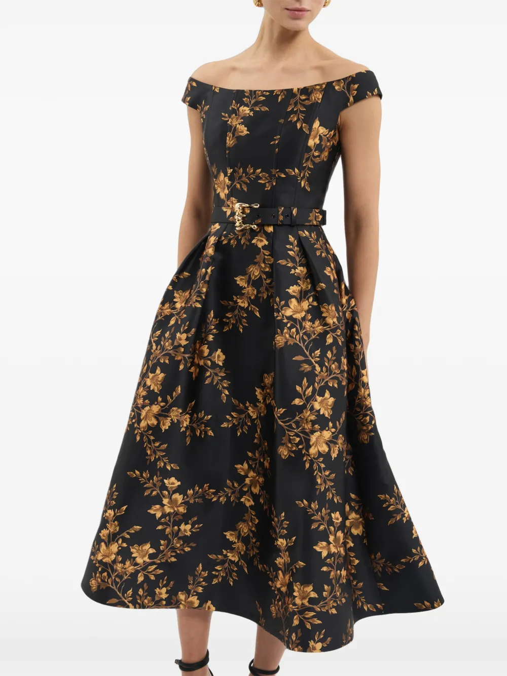 Rebecca Vallance Gilded midi-jurk met bloemen Zwart