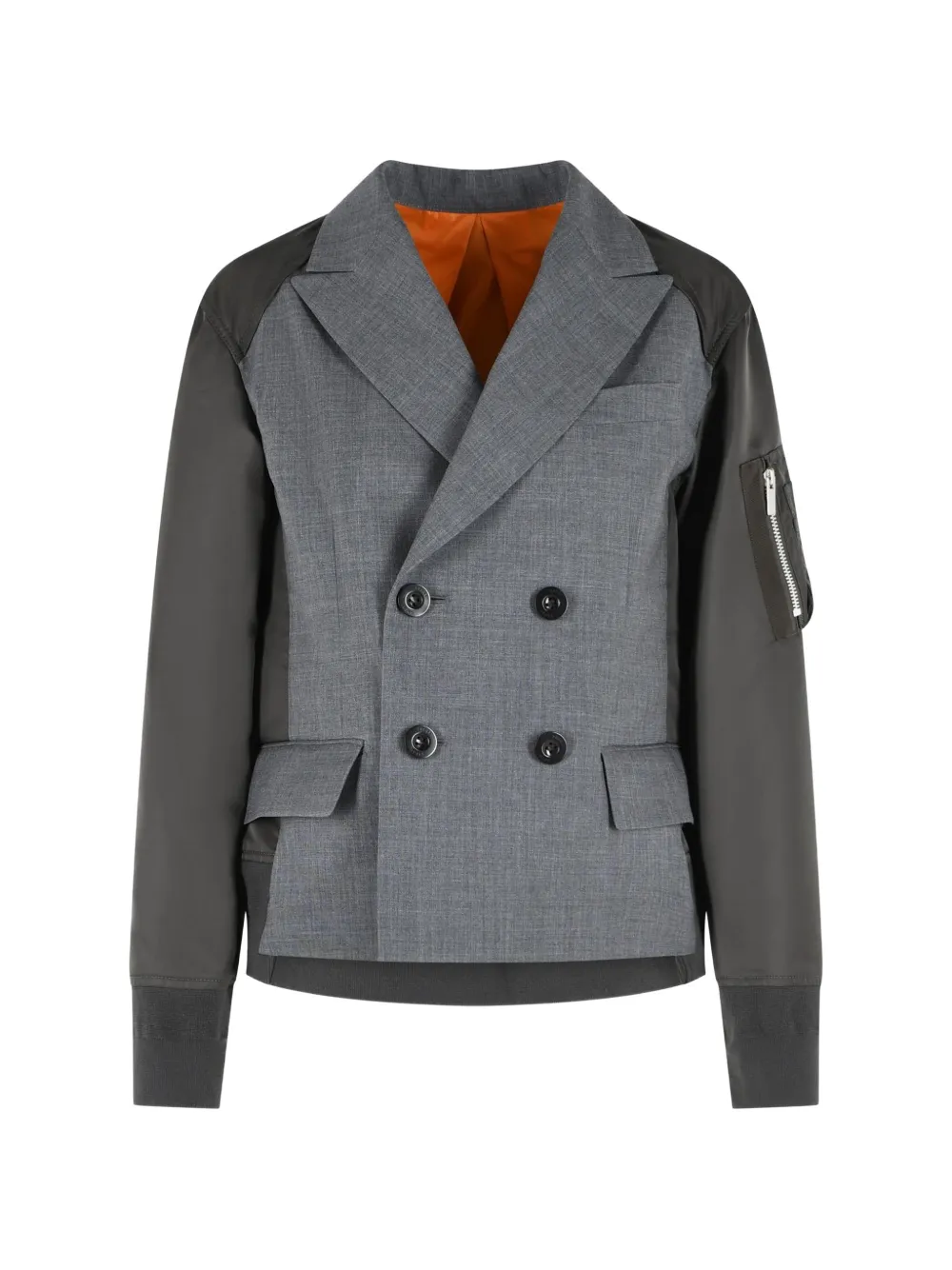 sacai double-breasted paneled jacket - Grau