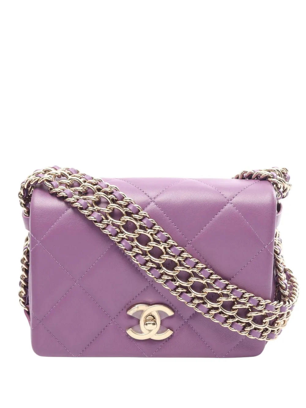 CHANEL Pre-Owned 2021-2026 Mini Lambskin Triple Chain Full Flap shoulder bag - Viola