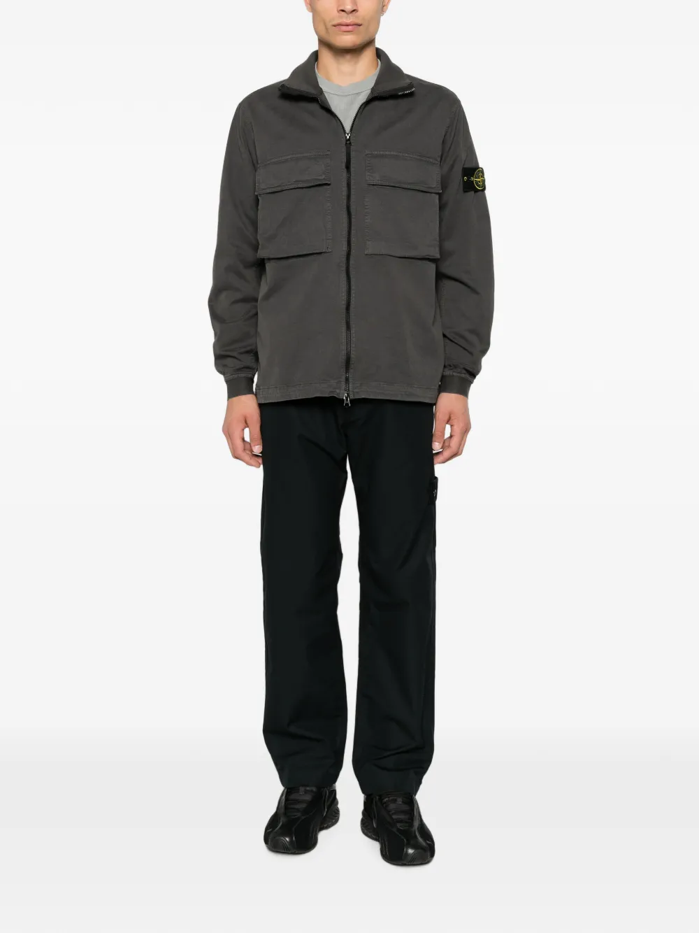 Stone Island Shirtjack met logopatch en rits Grijs