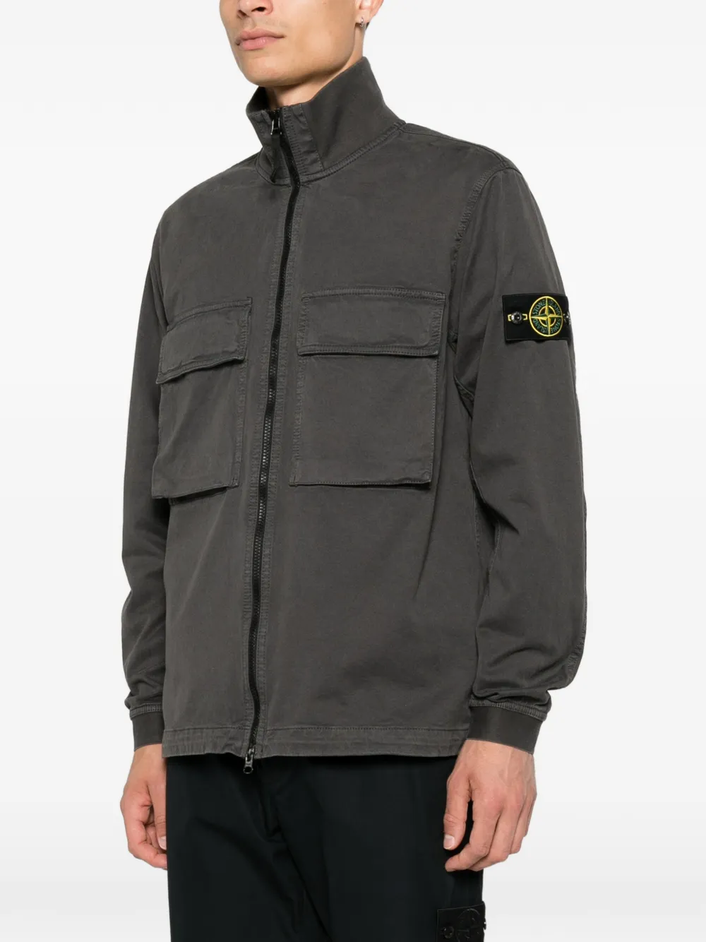 Stone Island Shirtjack met logopatch en rits Grijs