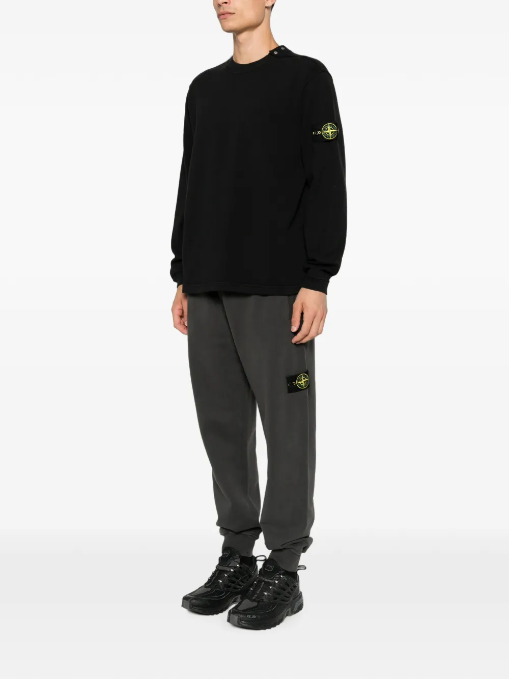 Stone Island Sweater met logo-patch en schouderknoop Zwart