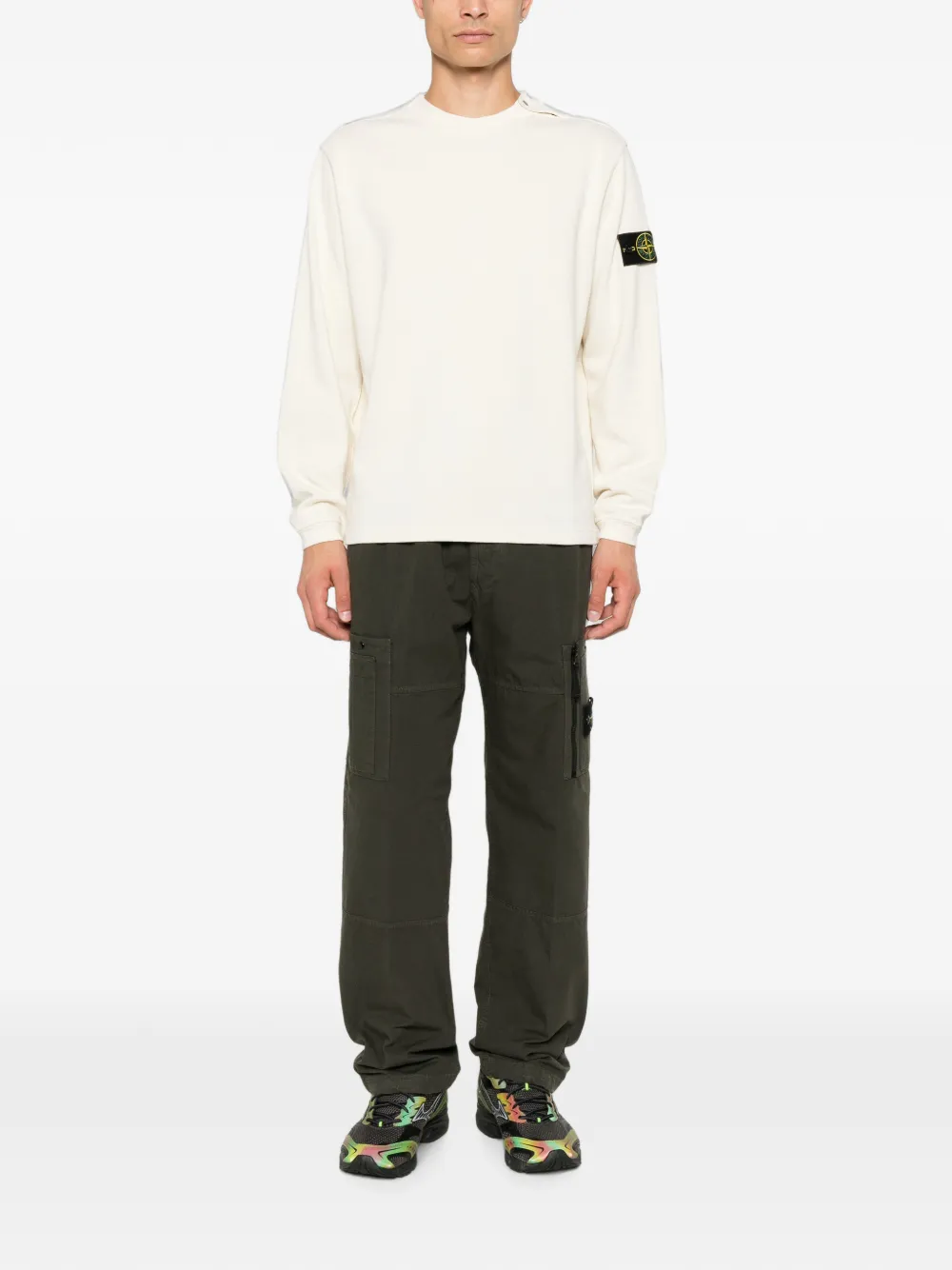 Stone Island Trui met knoop op de schouder en logo-patch Beige
