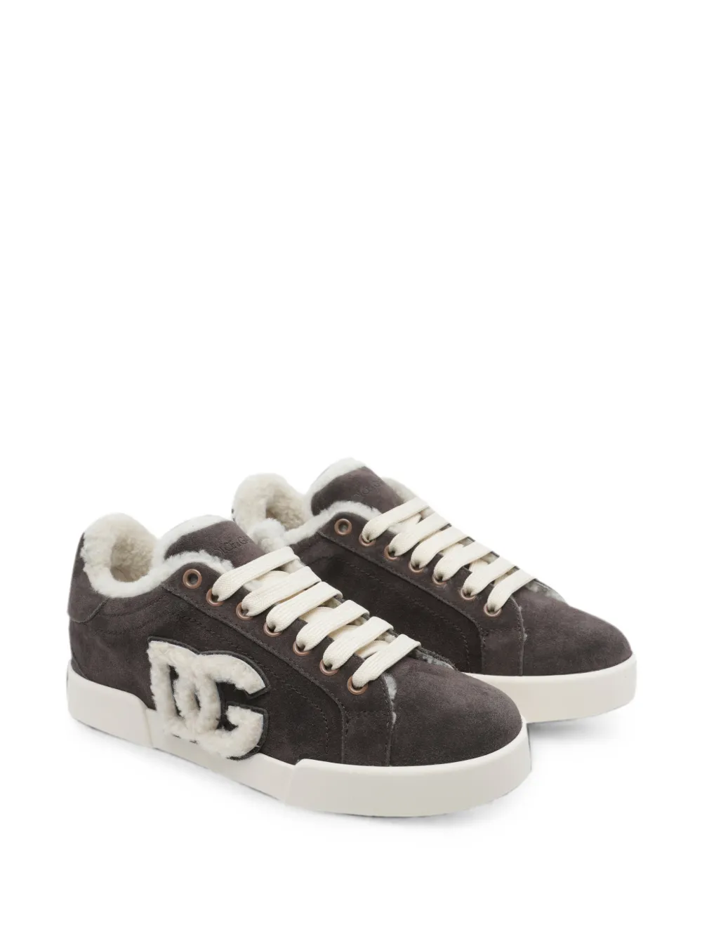 Dolce & Gabbana DG logo shearling-trim sneakers Grijs