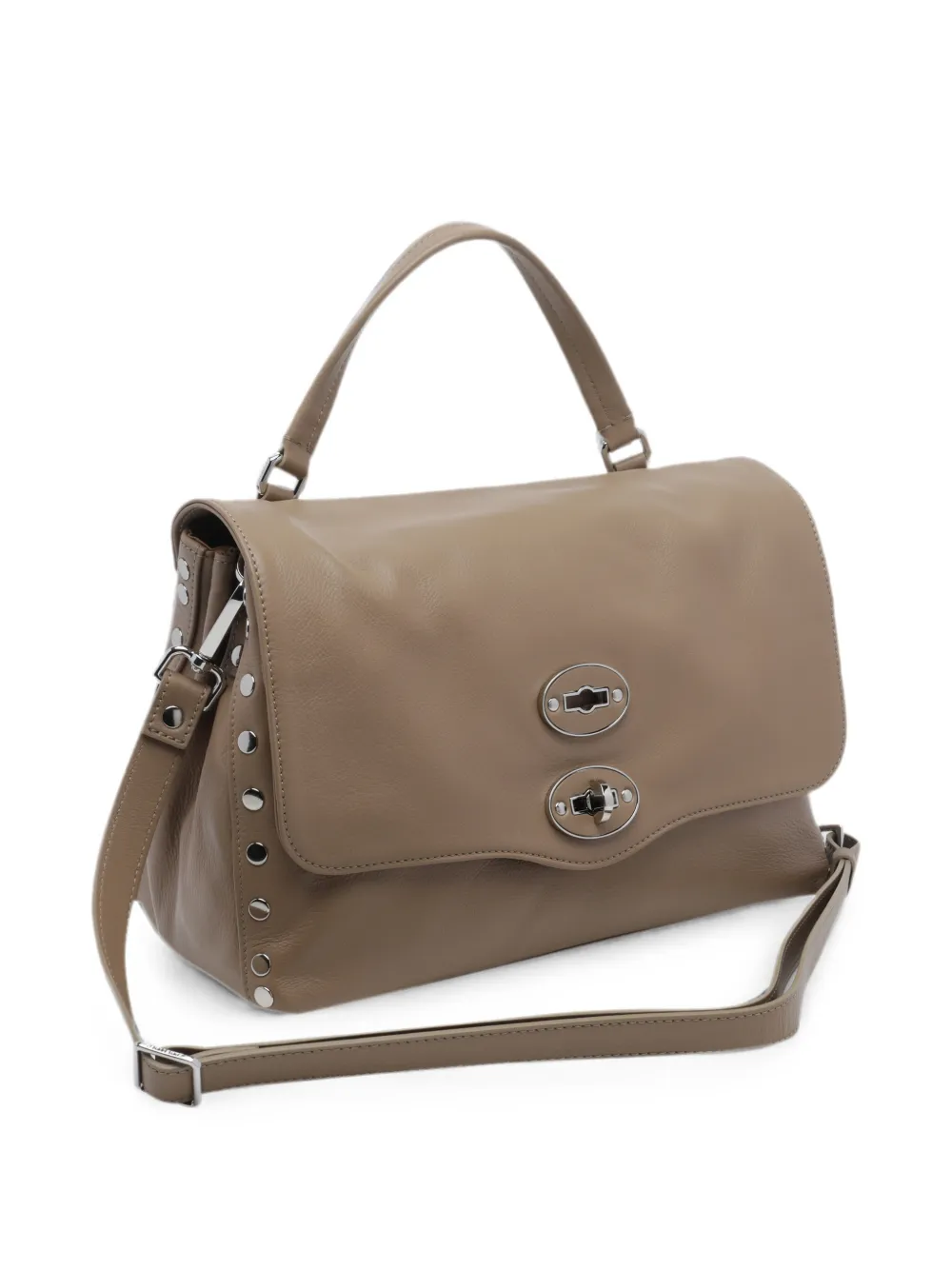 Zanellato Medium Postina leren schoudertas met studs Bruin