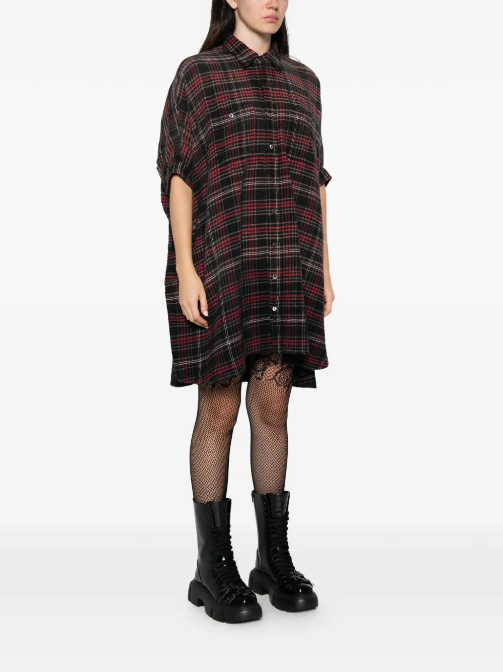 R13 plaid oversized mini shirtdress Zwart