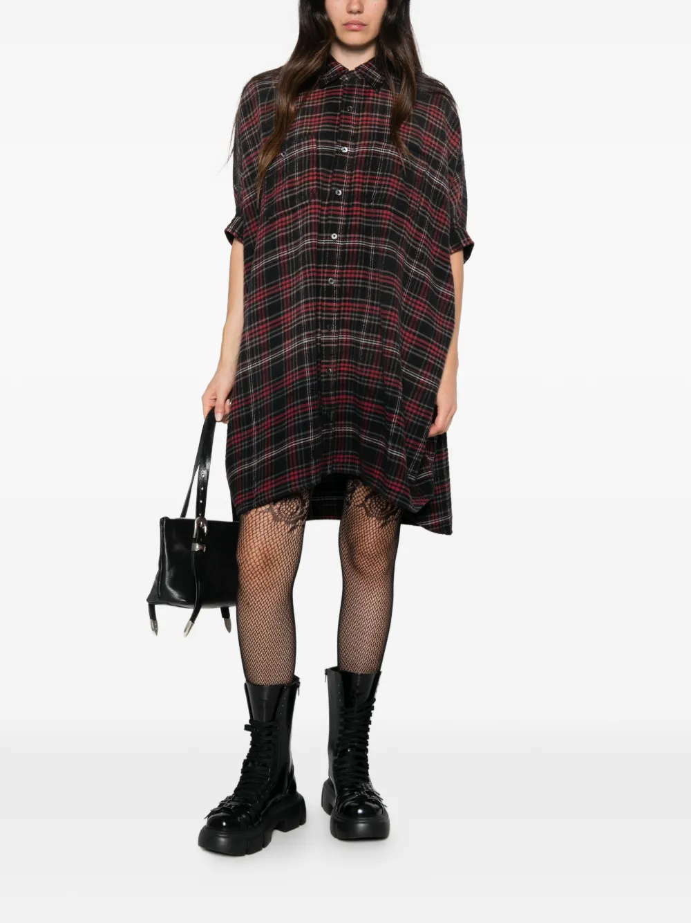 R13 plaid oversized mini shirtdress Zwart