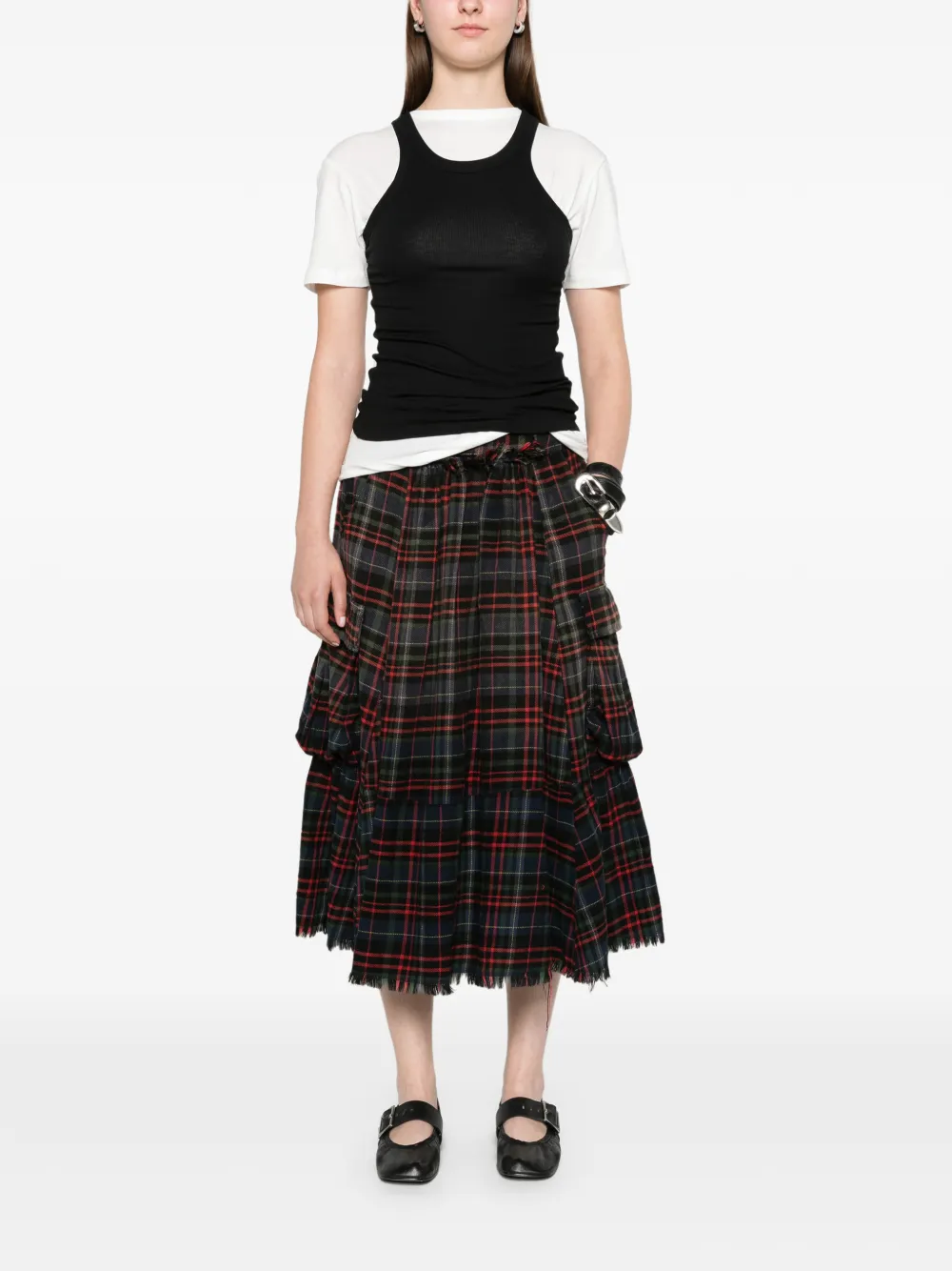 R13 raw-hem gathered cargo skirt Zwart