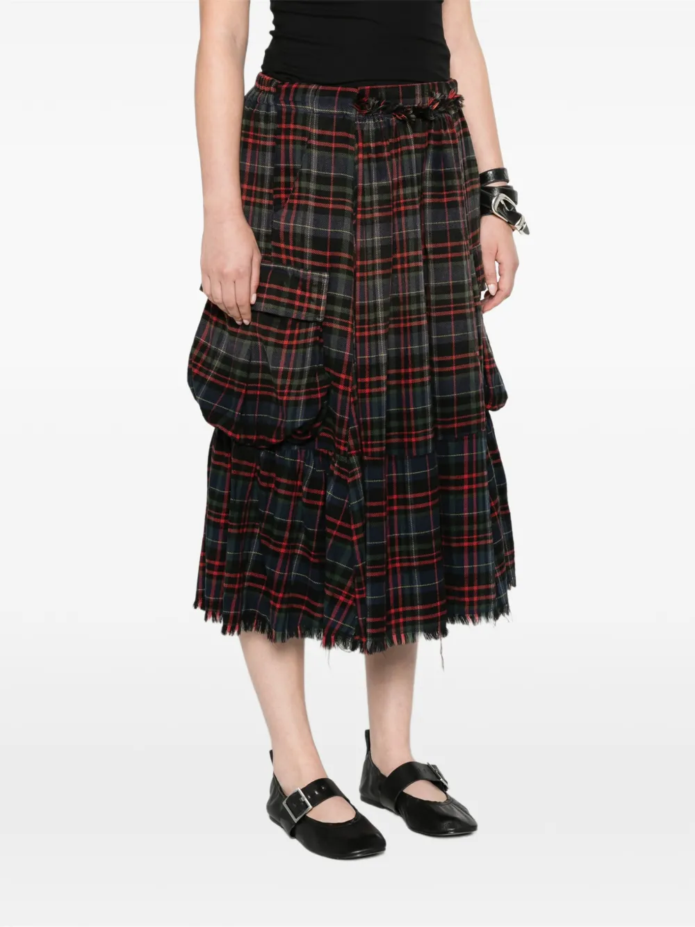 R13 raw-hem gathered cargo skirt Zwart
