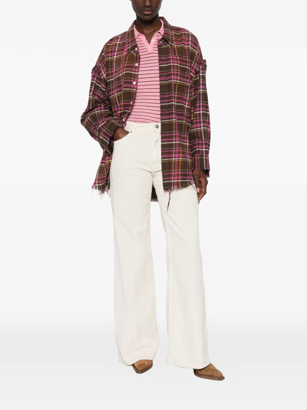 R13 Blouse met verlaagde hals en rafelnaden Bruin