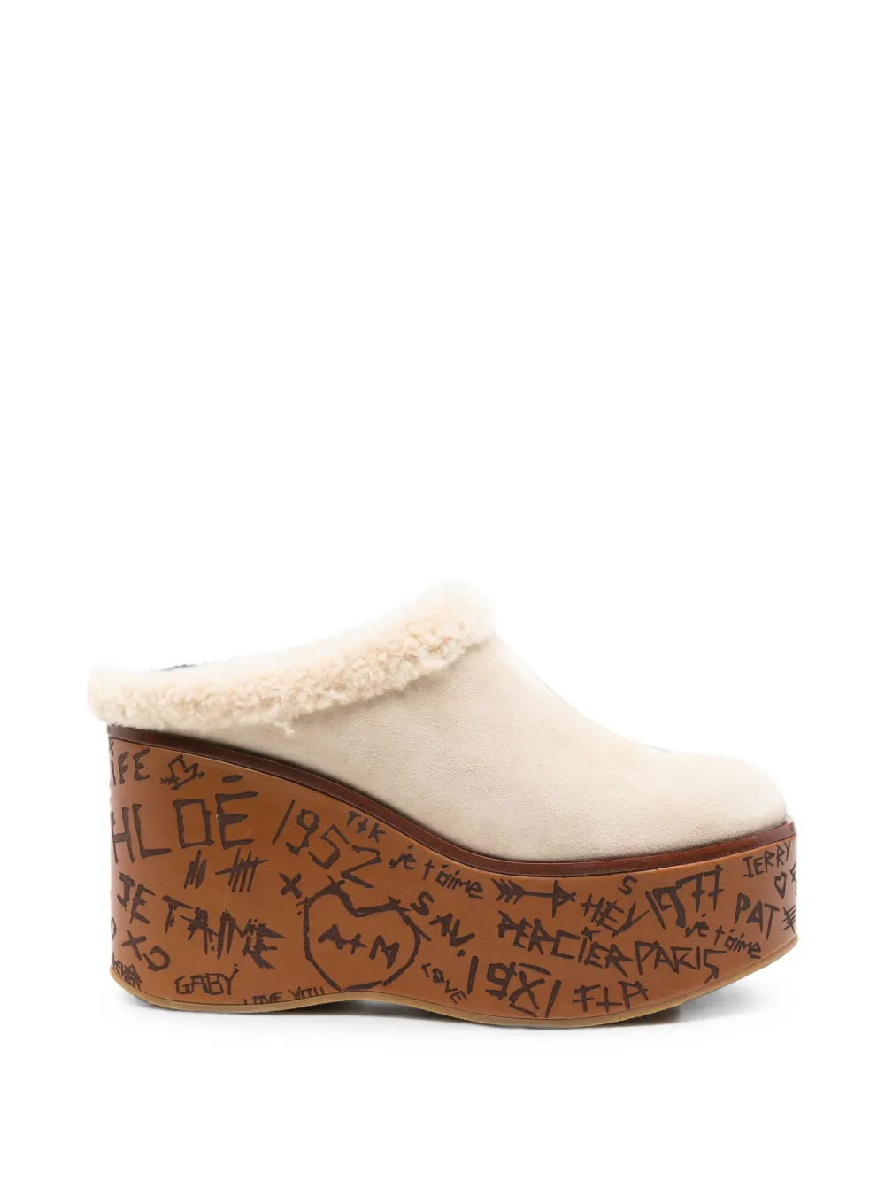 Chloé Maxime shearling-trim wedge mules - Toni neutri