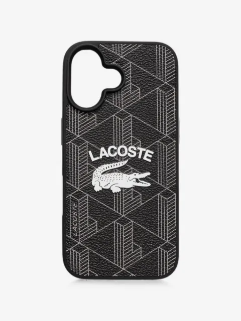 Lacoste iPhone 16 cover med geometrisk mønster og logotryk