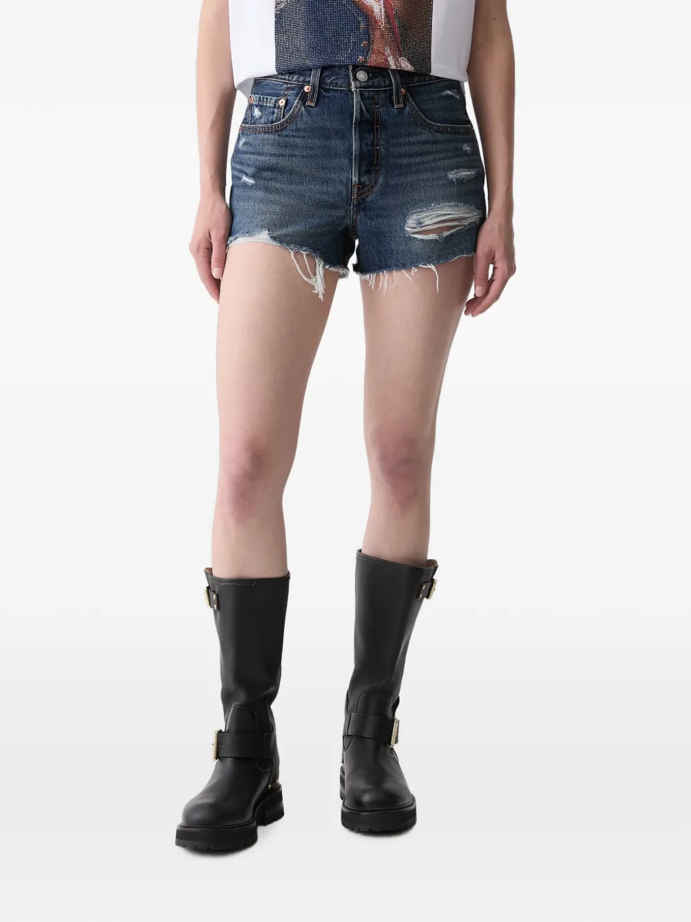 Levi's 501 distressed-effect denim shorts Blauw