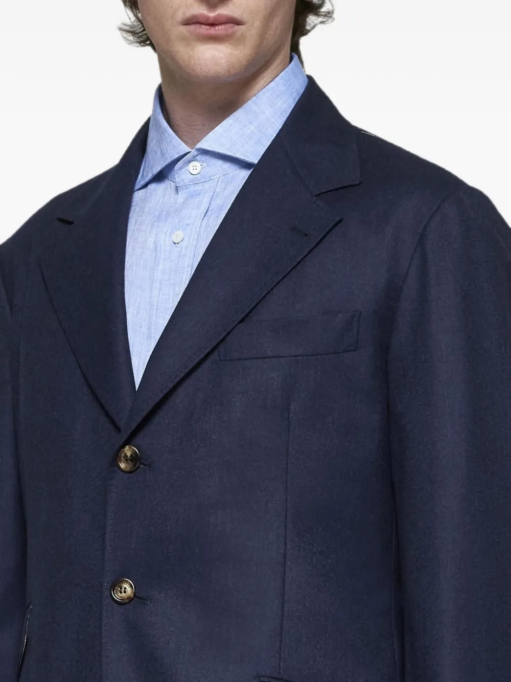 Brunello Cucinelli Wollen pak met enkele rij knopen Blauw