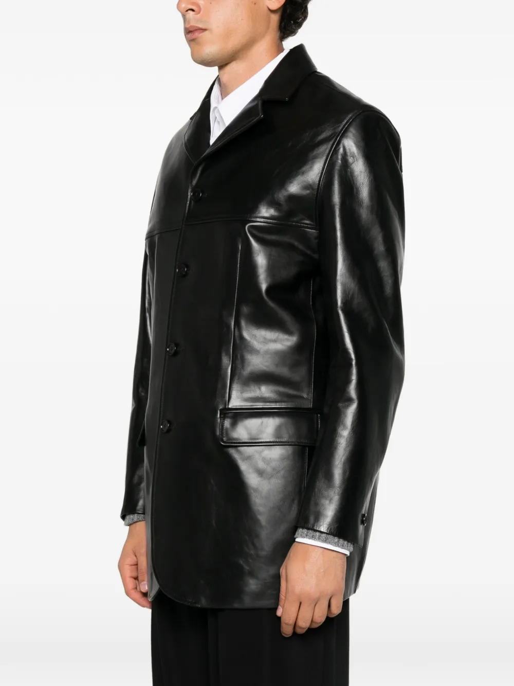 Jil Sander buttoned leather jacket Zwart