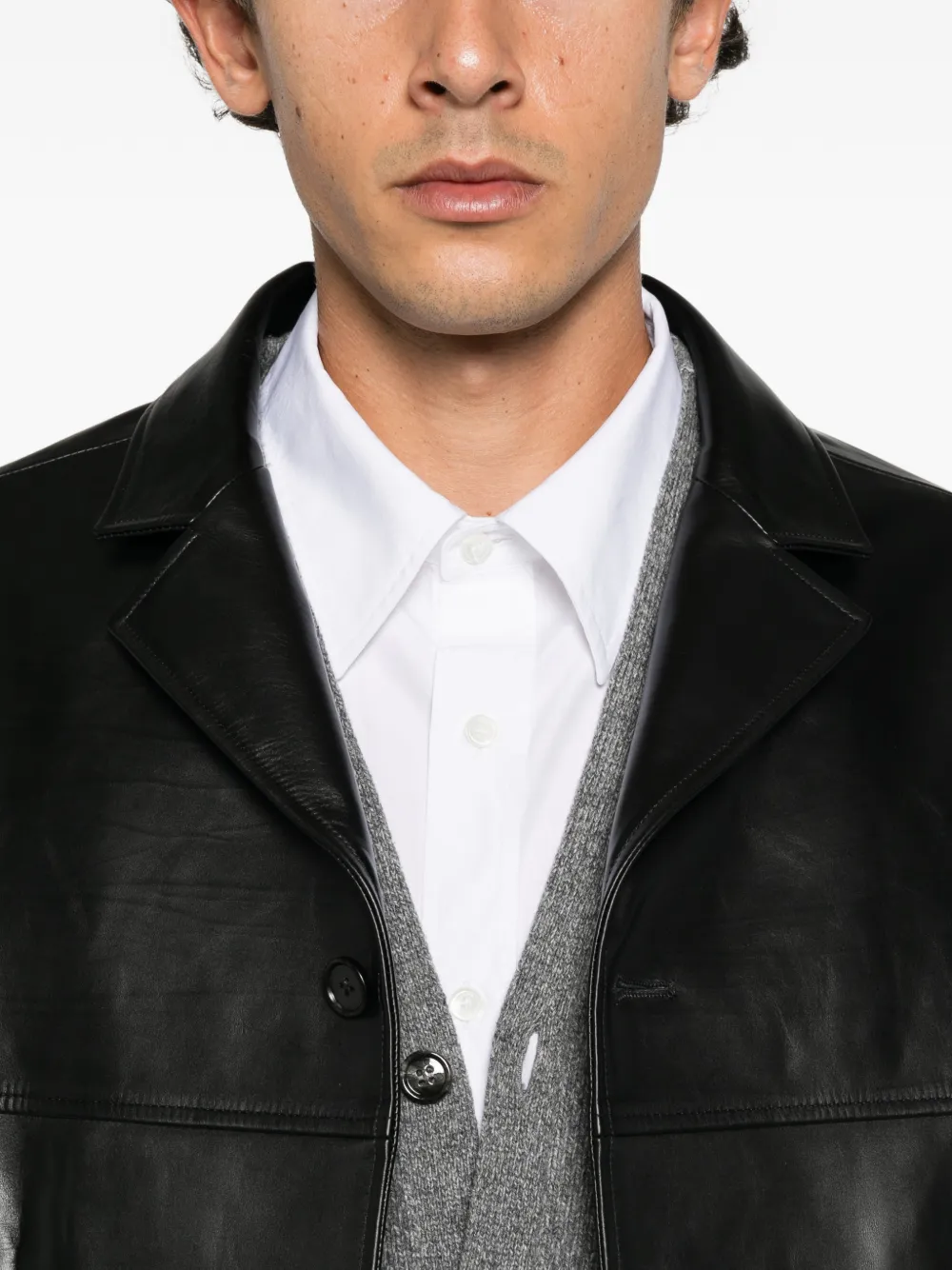 Jil Sander buttoned leather jacket Zwart