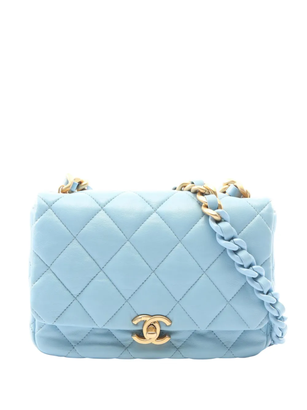CHANEL Pre-Owned 2021-2026 Mini Quilted Lambskin Lacquered Chain Flap crossbody bag - Blue