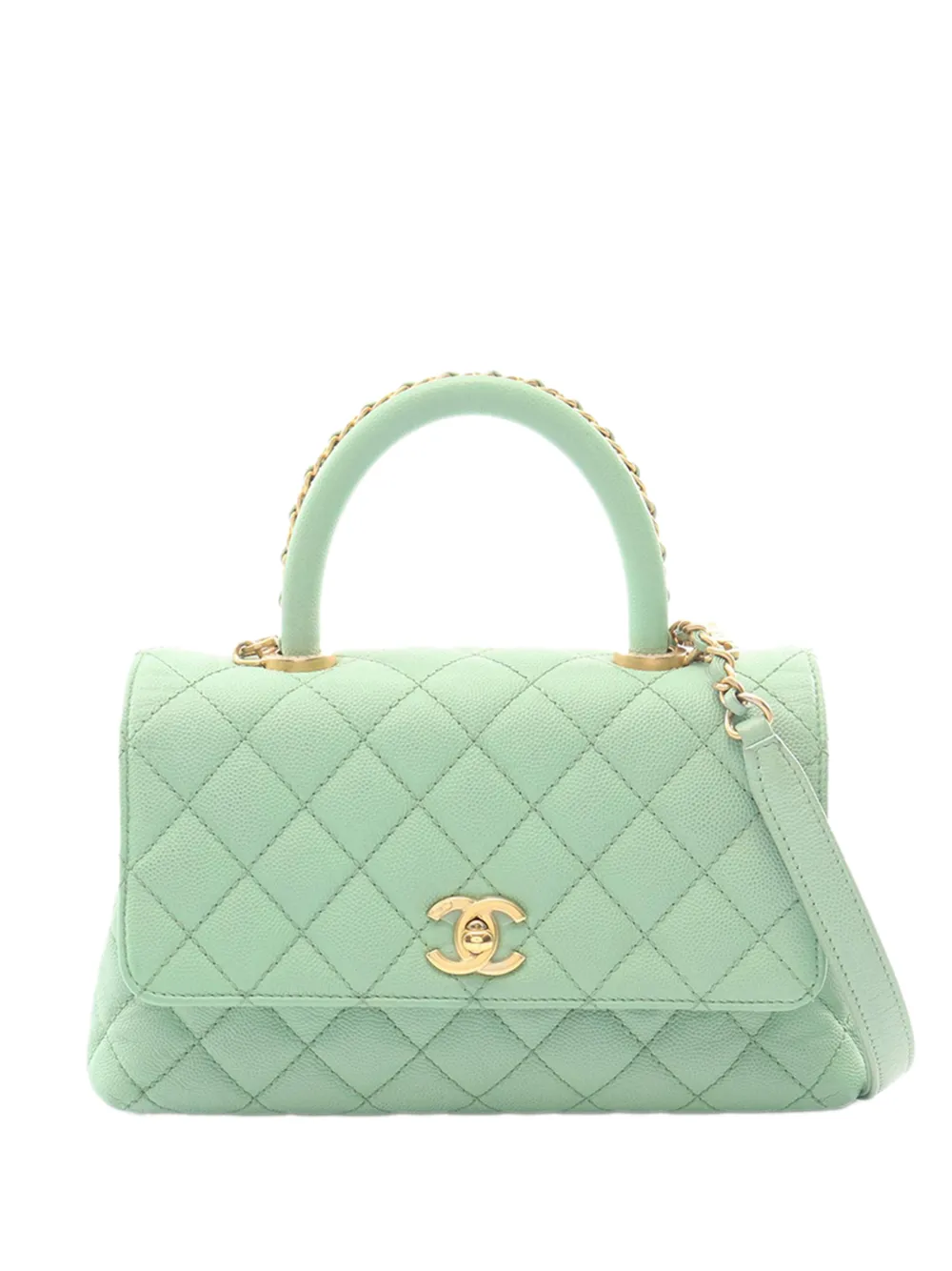CHANEL Pre-Owned 2021-2026 Mini Quilted Caviar Coco Chain Top Handle Bag satchel - Green