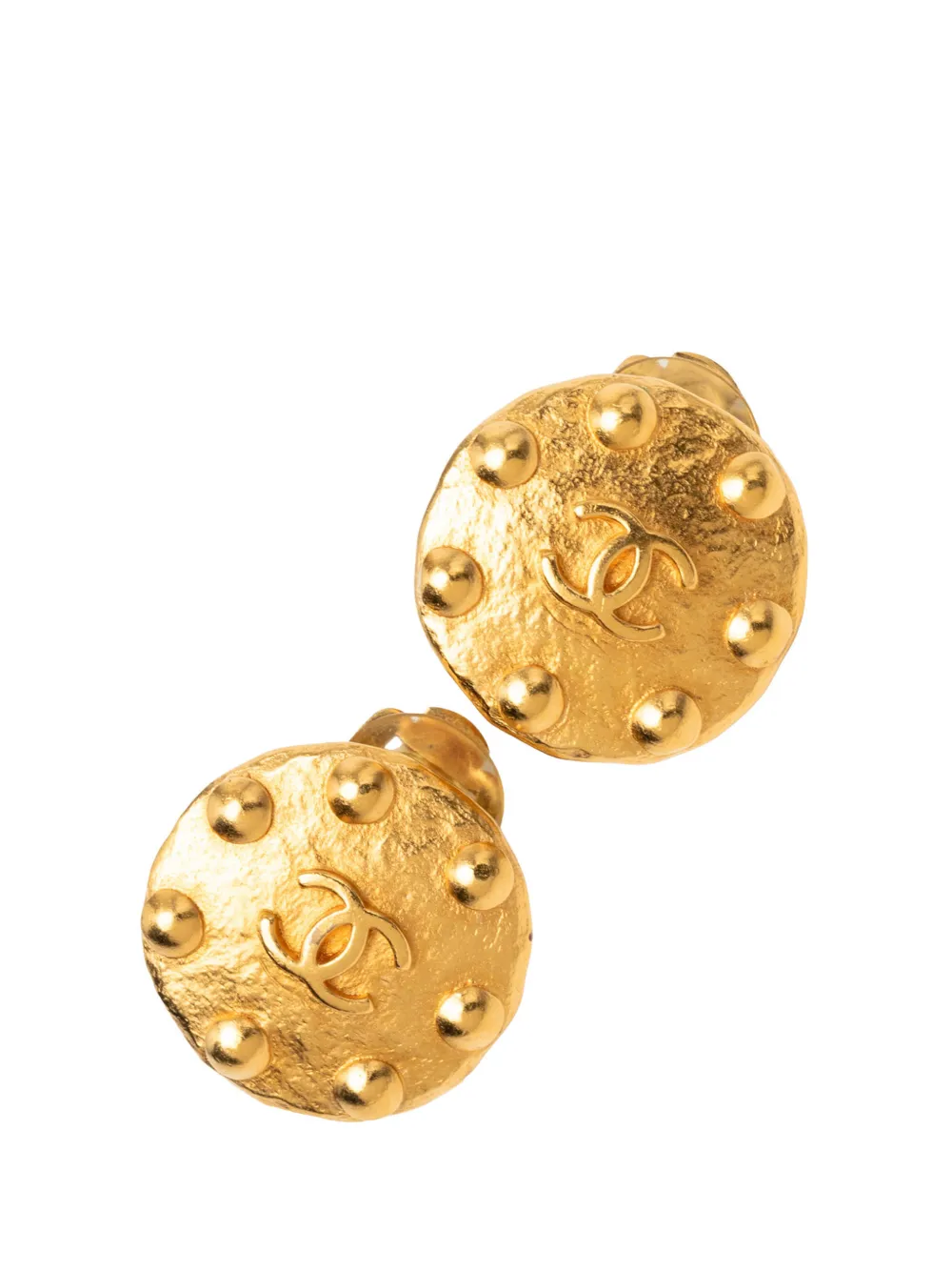 CHANEL Pre-Owned 1997 CC Gold Plated Round Clip On Earrings costume earrings