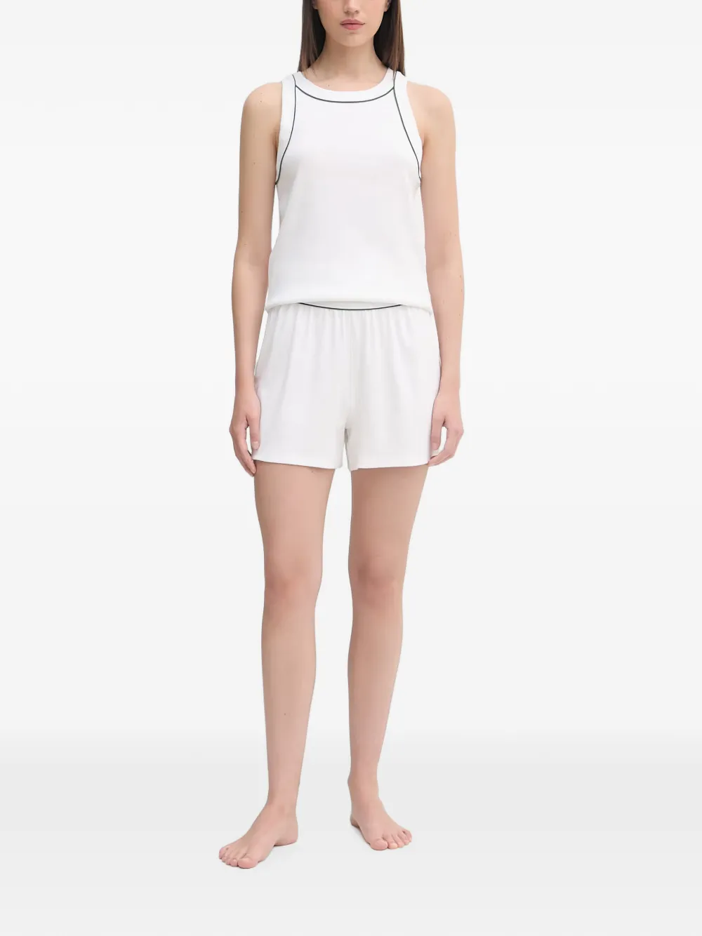 Lacoste Ribbed-knit Contrast-piping Pajamas In White