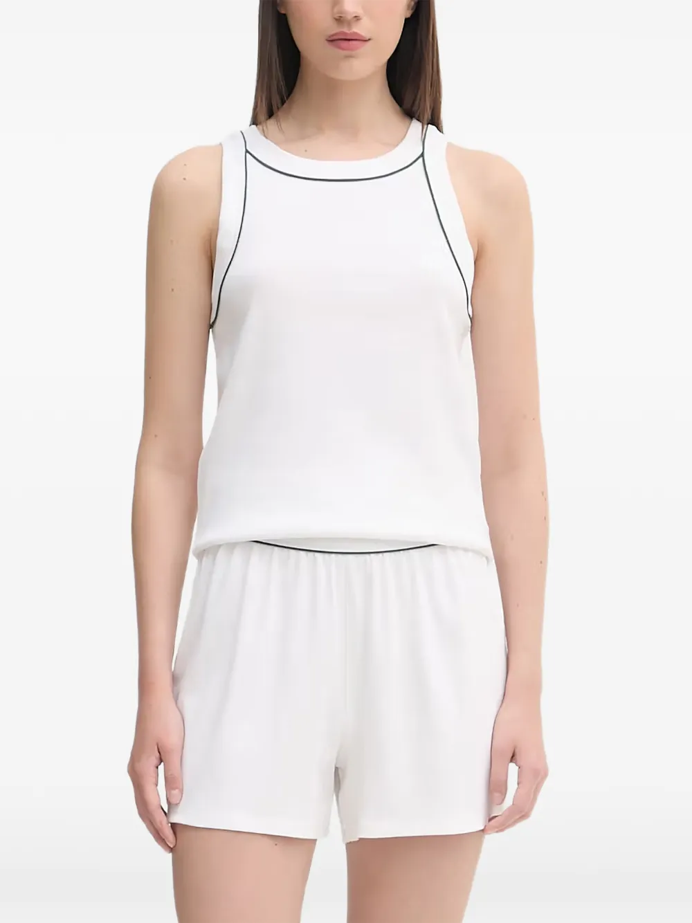 Lacoste ribbed-knit contrast-piping pajamas - Weiß