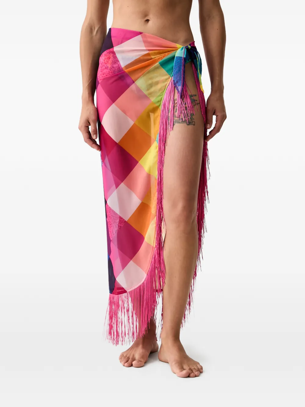 Kurt Geiger London fringe-trim checked sarong Roze