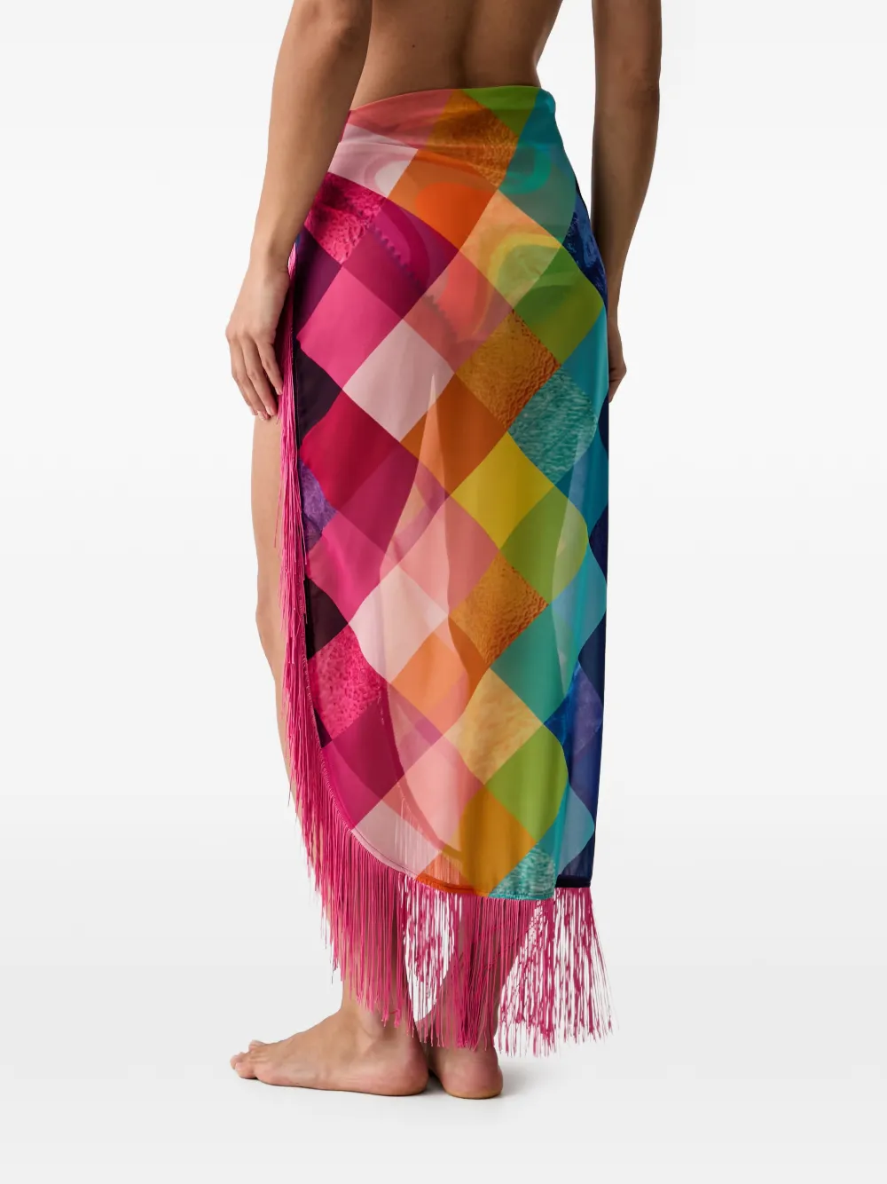 Kurt Geiger London fringe-trim checked sarong Roze