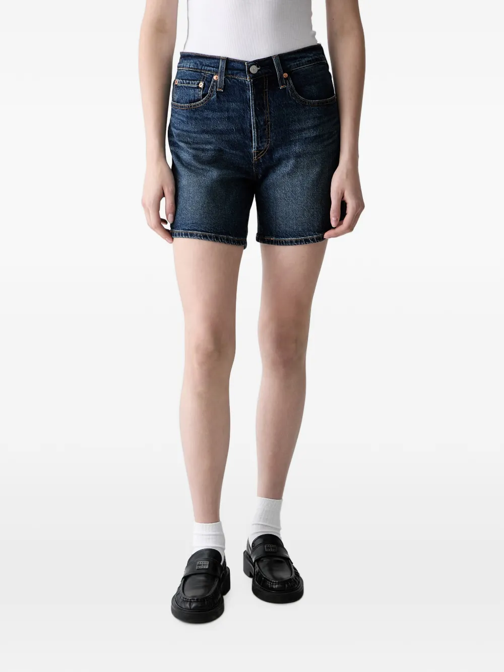 Levi's 501 Logo-patch Denim Shorts In Blue