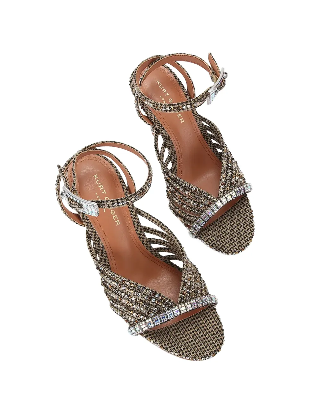 Kurt Geiger London crystal-embellished houndstooth sandals Bruin