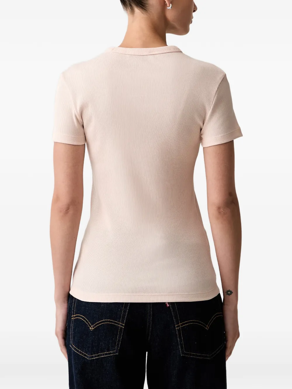 Lacoste Geribbeld T-shirt met logopatch Roze