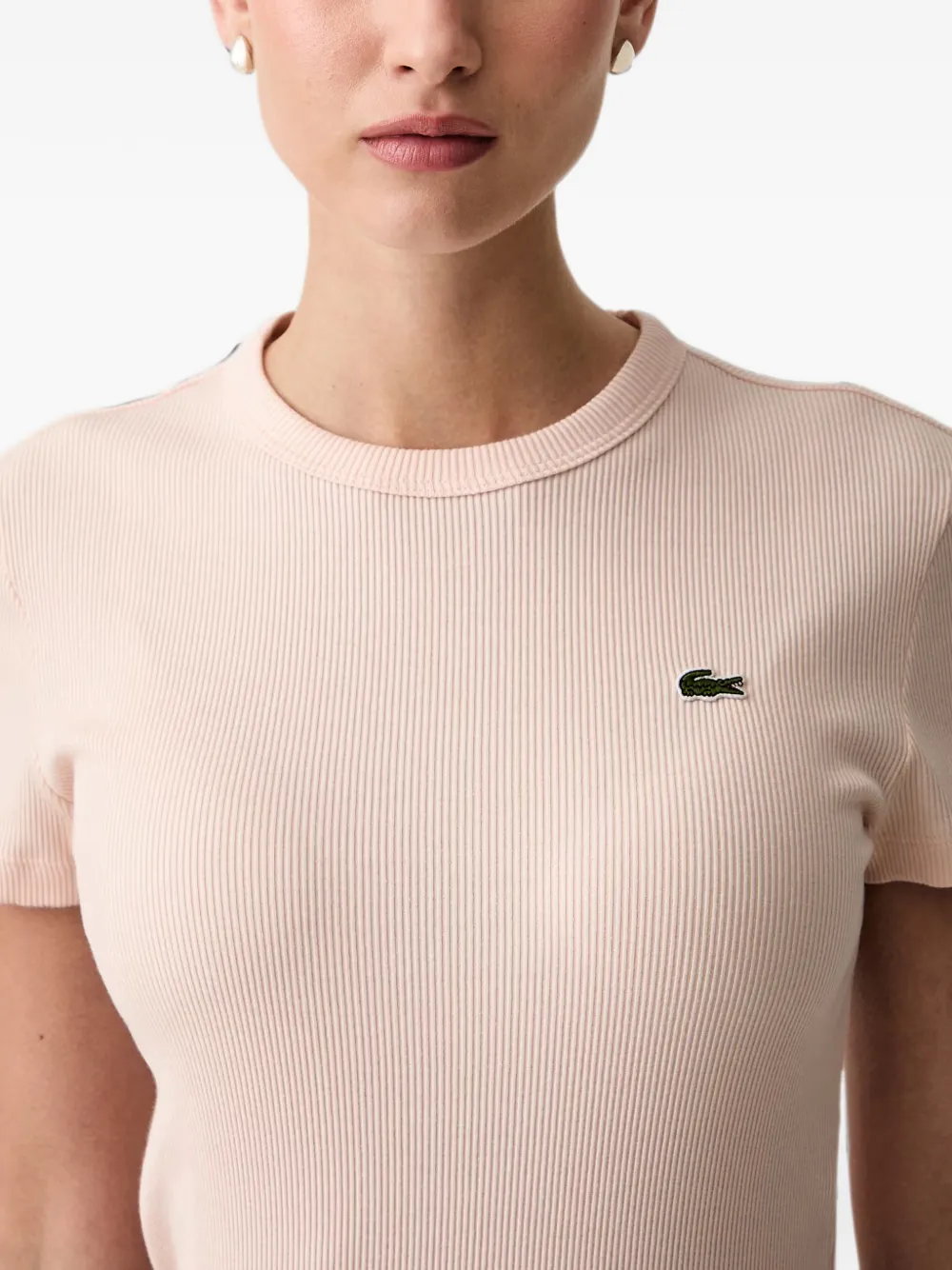 Lacoste Geribbeld T-shirt met logopatch Roze