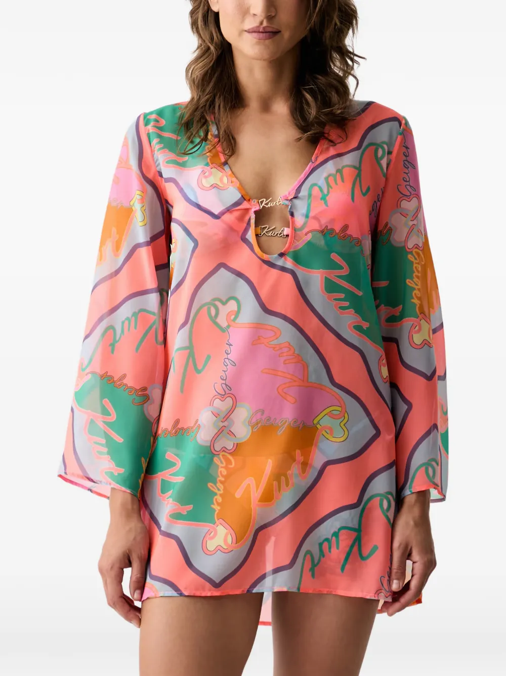 Kurt Geiger London Kurt Tunic logo-print V-neck shirt - Pink