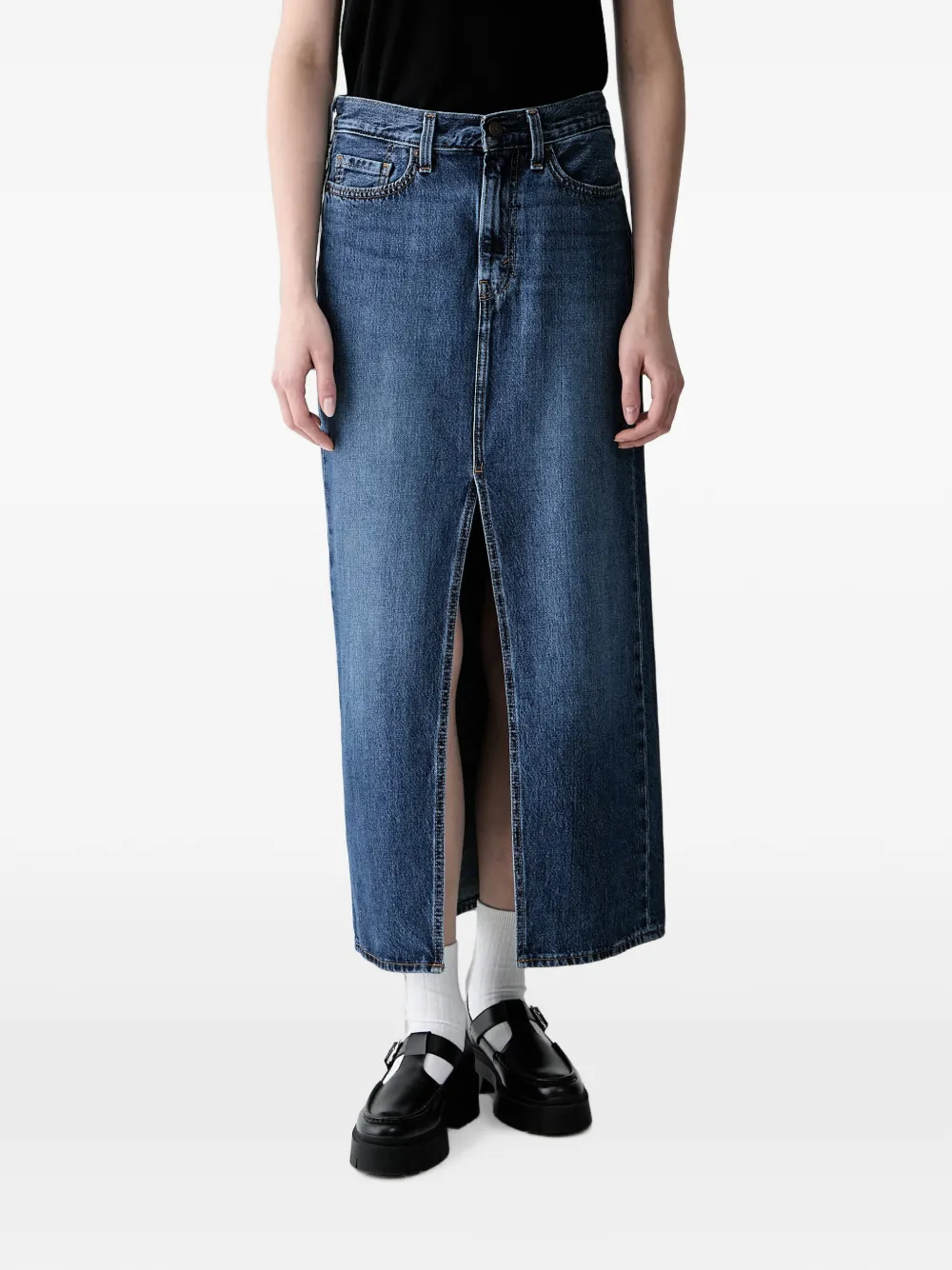 Levi's Front-slit Denim Maxi Skirt In Blue