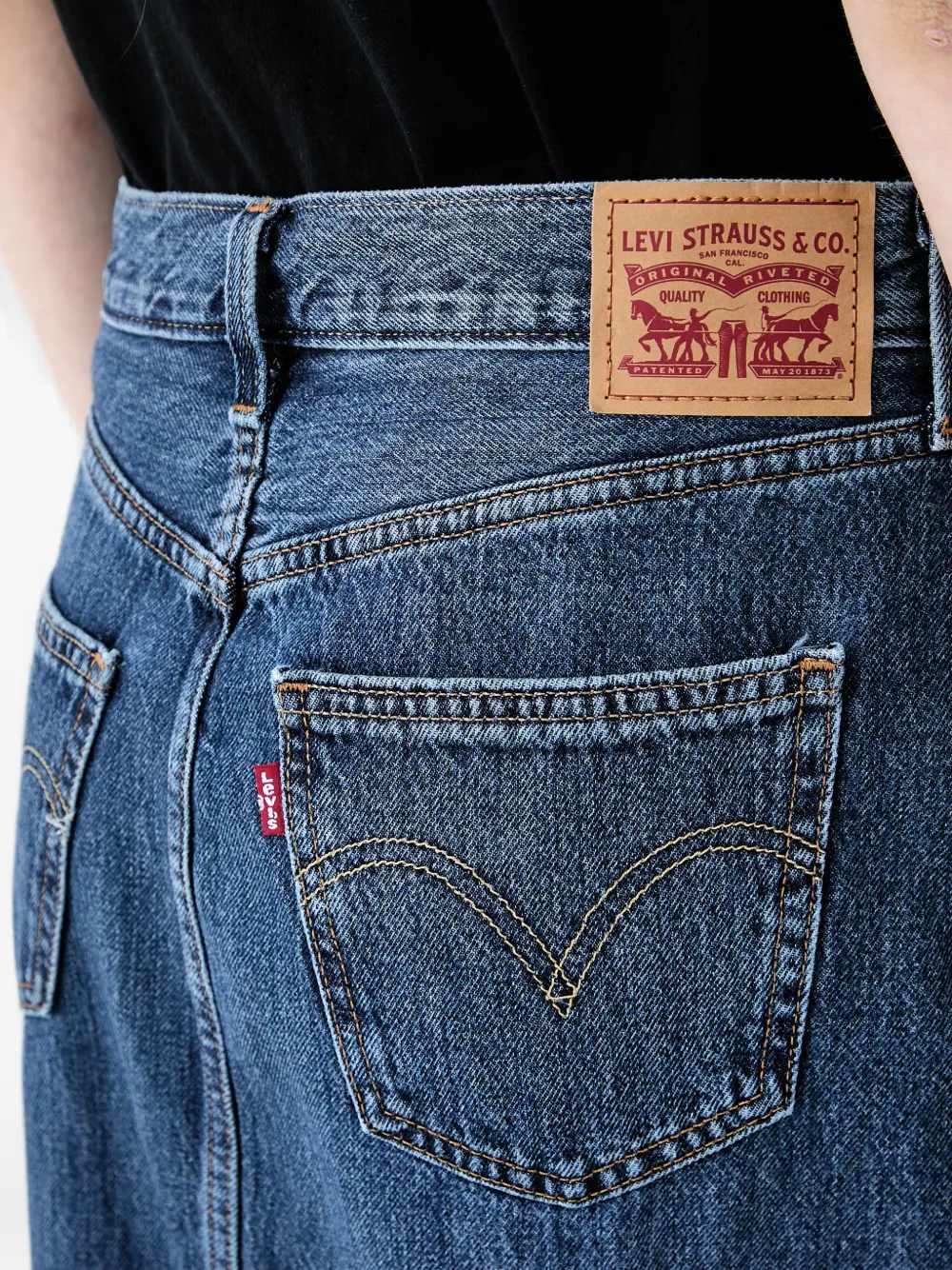 Levi's front-slit denim maxi skirt Blauw