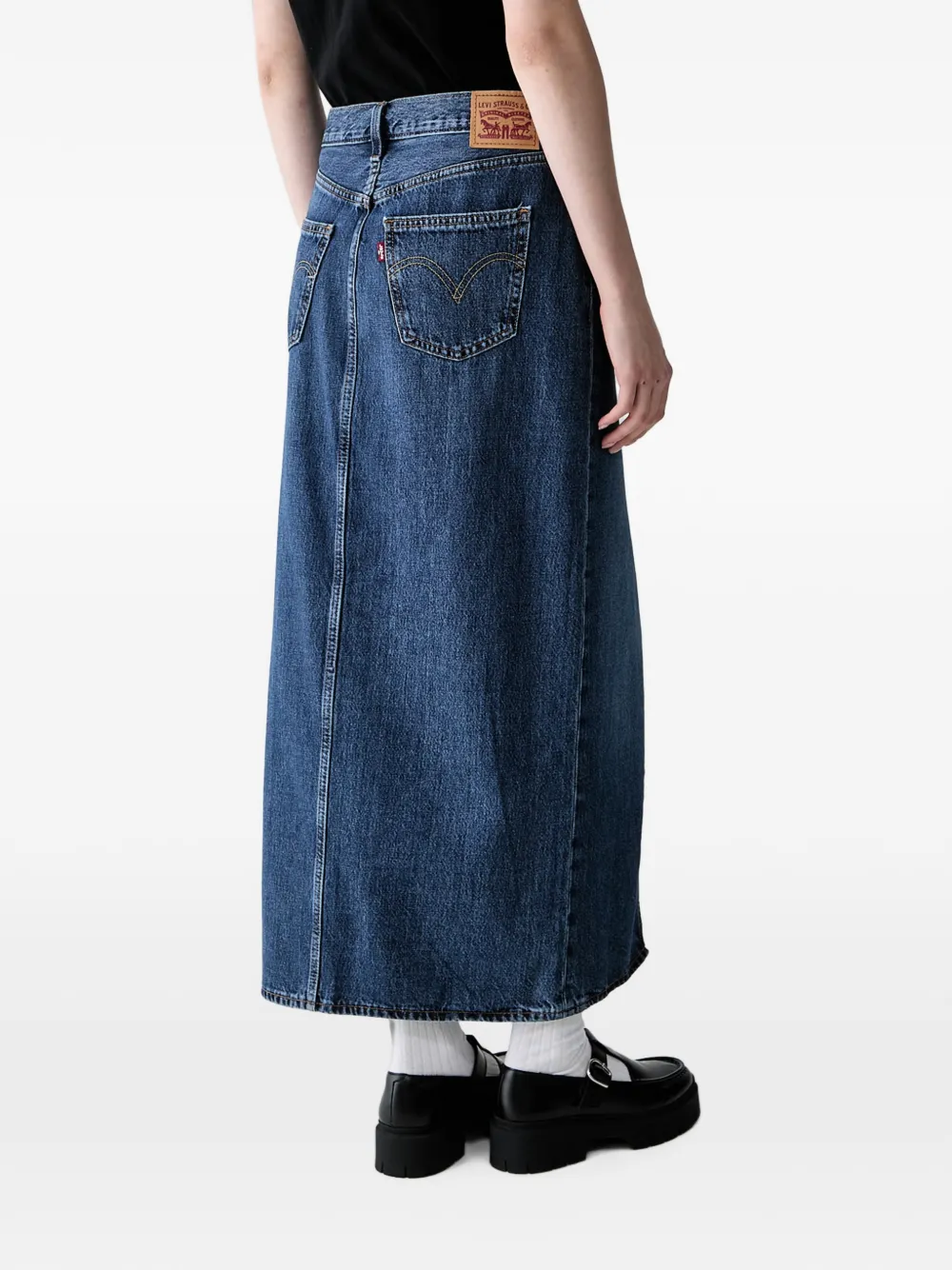 Levi's front-slit denim maxi skirt Blauw