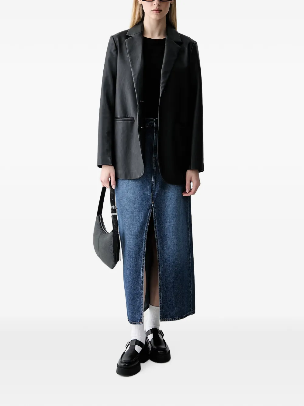 Levi's front-slit denim maxi skirt Blauw